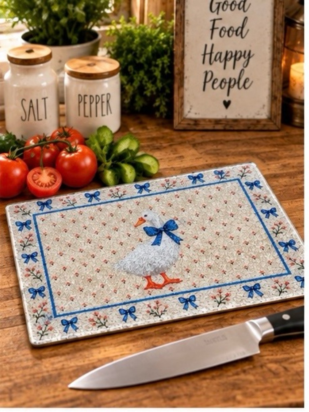 11x8 inch Decorative Goose Cutting Board in Blue and Cream